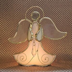 Stained Glass Angle Tealight Holder Large Irrodecent Gold Frame Crystal - Flawed